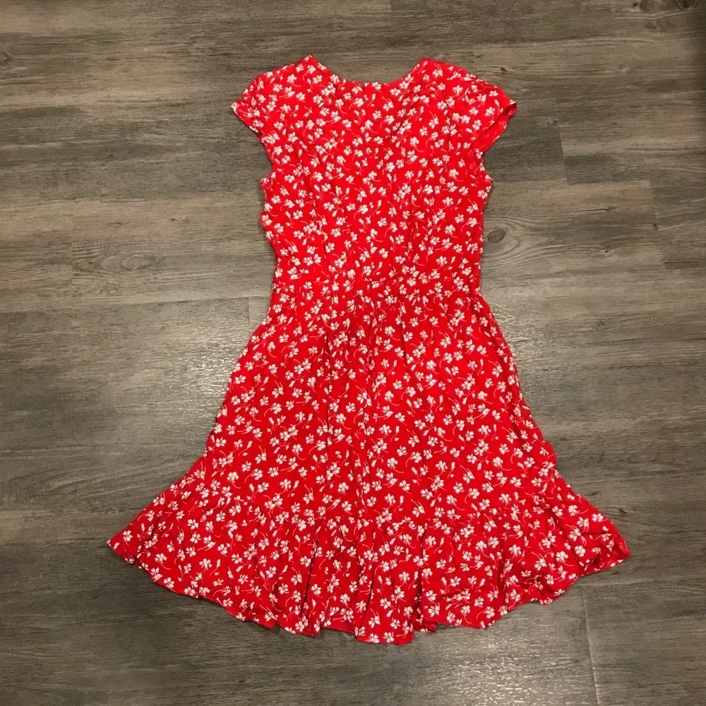 J. CREW FACTORY | Red Floral Faux Wrap Dress 2 - Picture 10 of 10